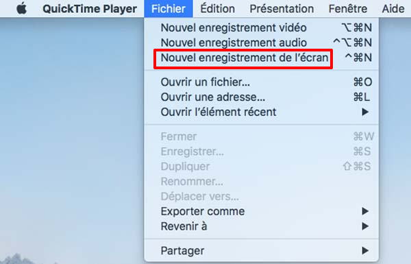 Créer un nouvel enregistrement d’écran Mac avec QuickTime