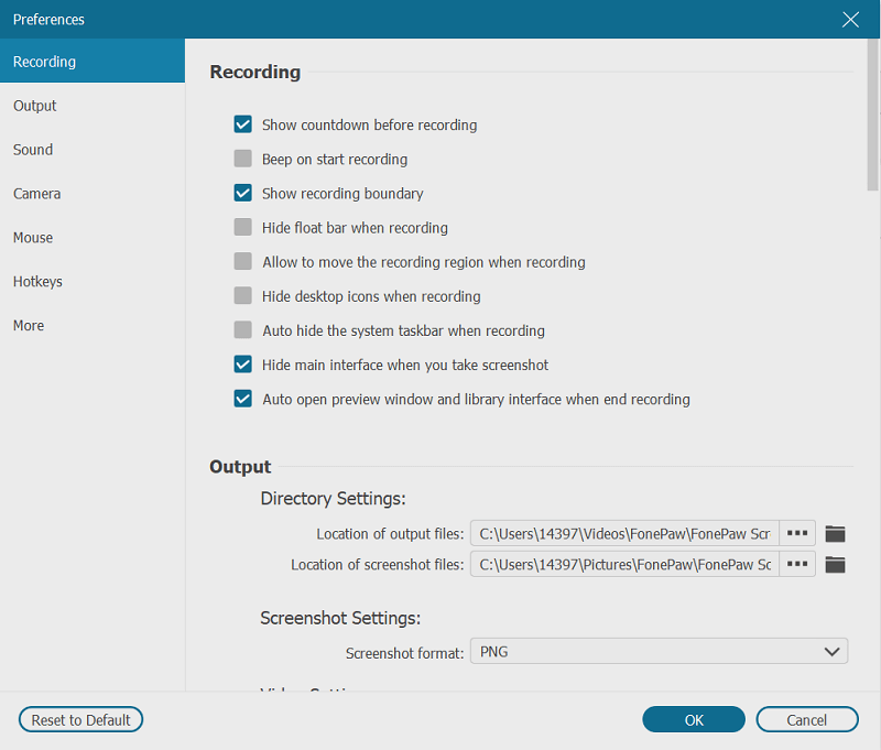 Recording Preference