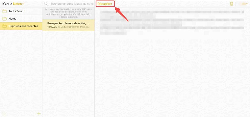 Récupérer les notes supprimée récemment sur iCloud
