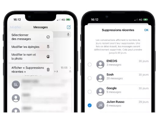  Récupération de SMS supprimés sur iPhone iOS 16 