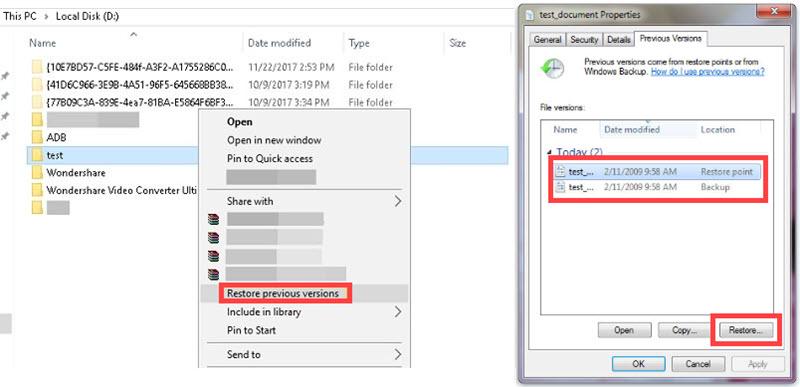 USB Data Recovery via Previous Versions Feature 