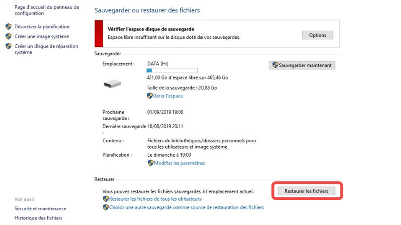 Utiliser une sauvegarde Windows pour récupérer les fichiers supprimés