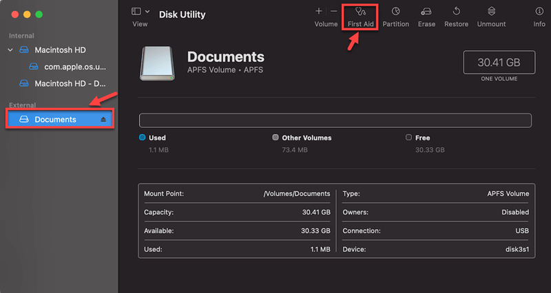 Run First Aid on Disk Utility for USB Drive