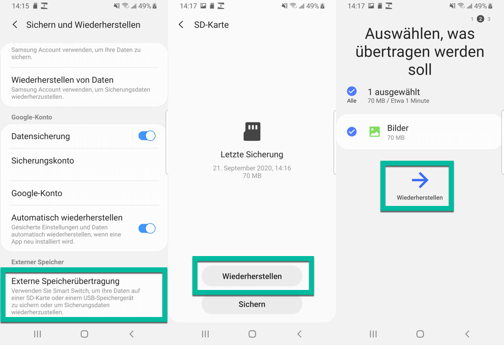 Samsung Bilder wiederherstellen aus Backup