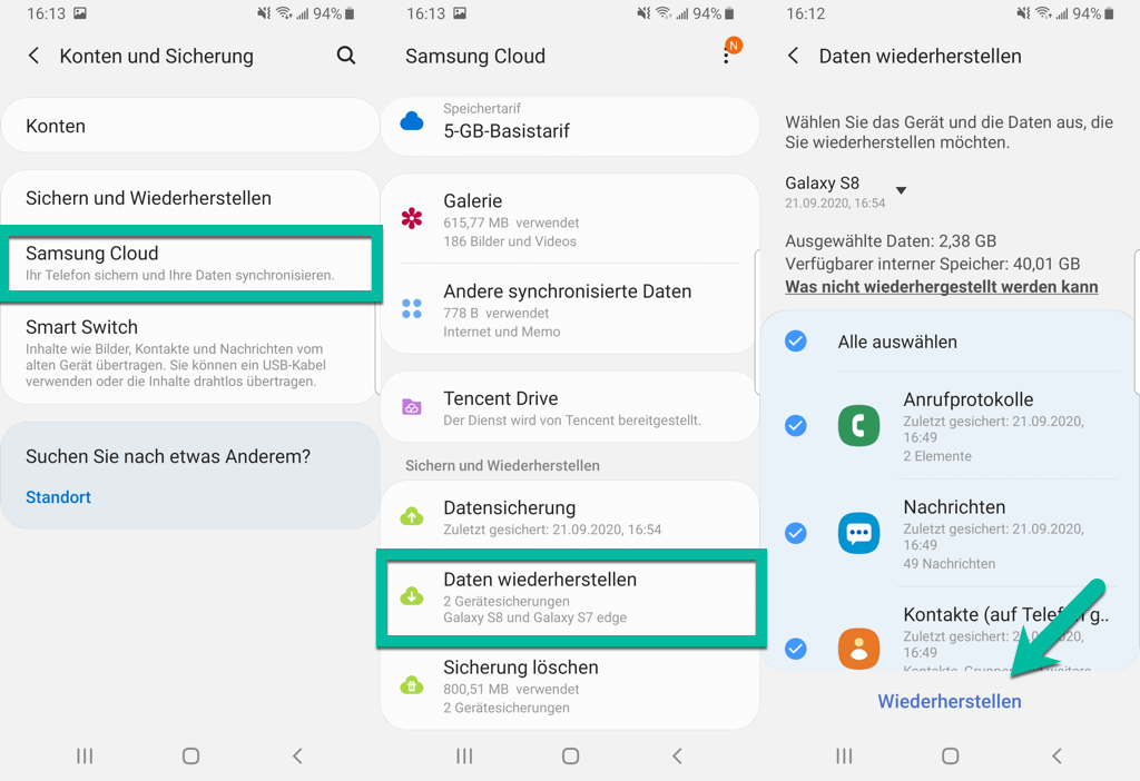Samsung Cloud Kontakte wiederherstellen