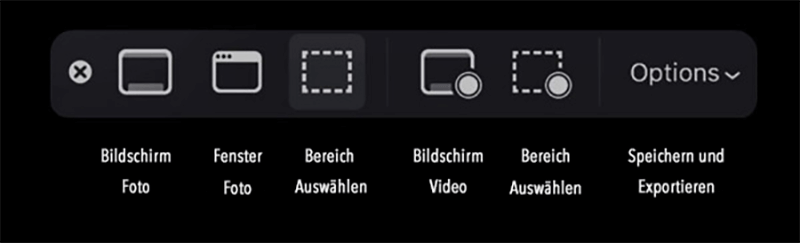 Screenshot Toolbar unter macOS Mojave 