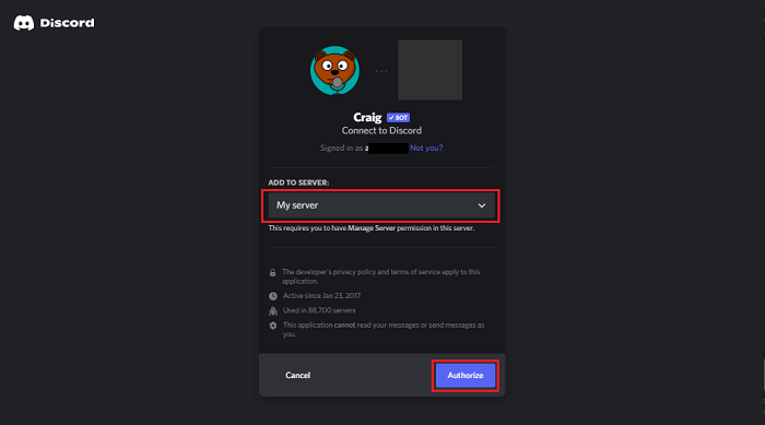 Selecionar servidor do Discord