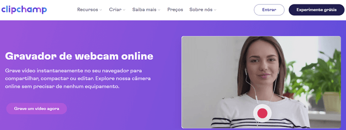 Gravador de webcam online Clipchamp