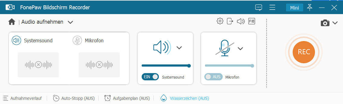 Systemaudio und Mikrofon nach Bedarf aktivieren