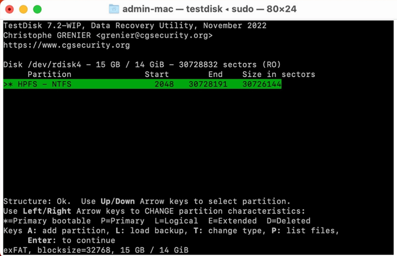 TestDisk 介面