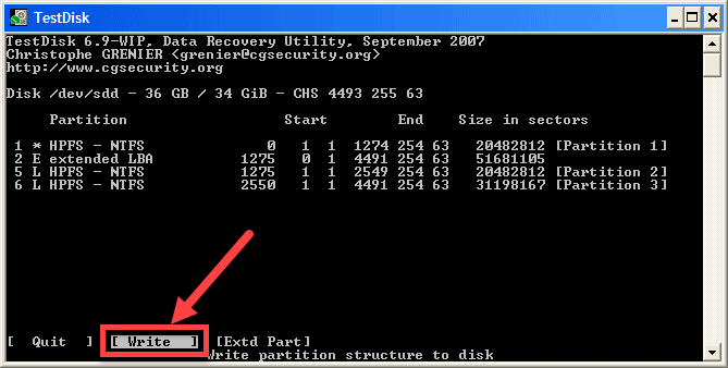 Unità USB di riparazione di TestDisk