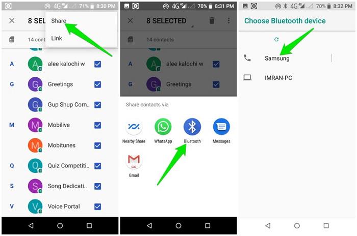 Transfer Android Contacts via Bluetooth