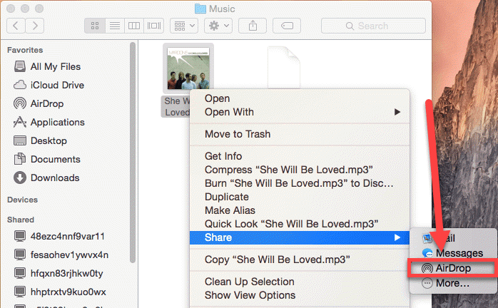 Trasferisci musica da Mac a iPhone tramite AirDrop