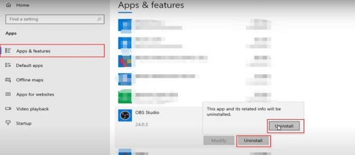 Uninstall OBS on Windows