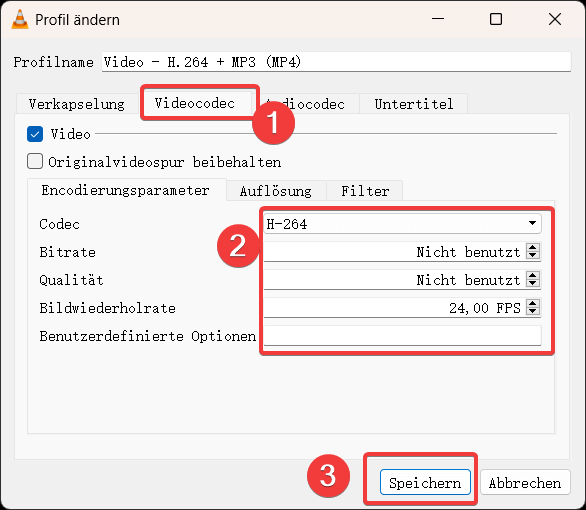 Videocodec anpassen