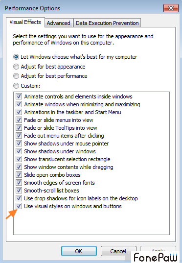 視覚効果を選択 Windows7