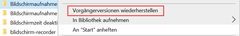 Wählen Sie „Vorgängerversionen wiederherstellen“