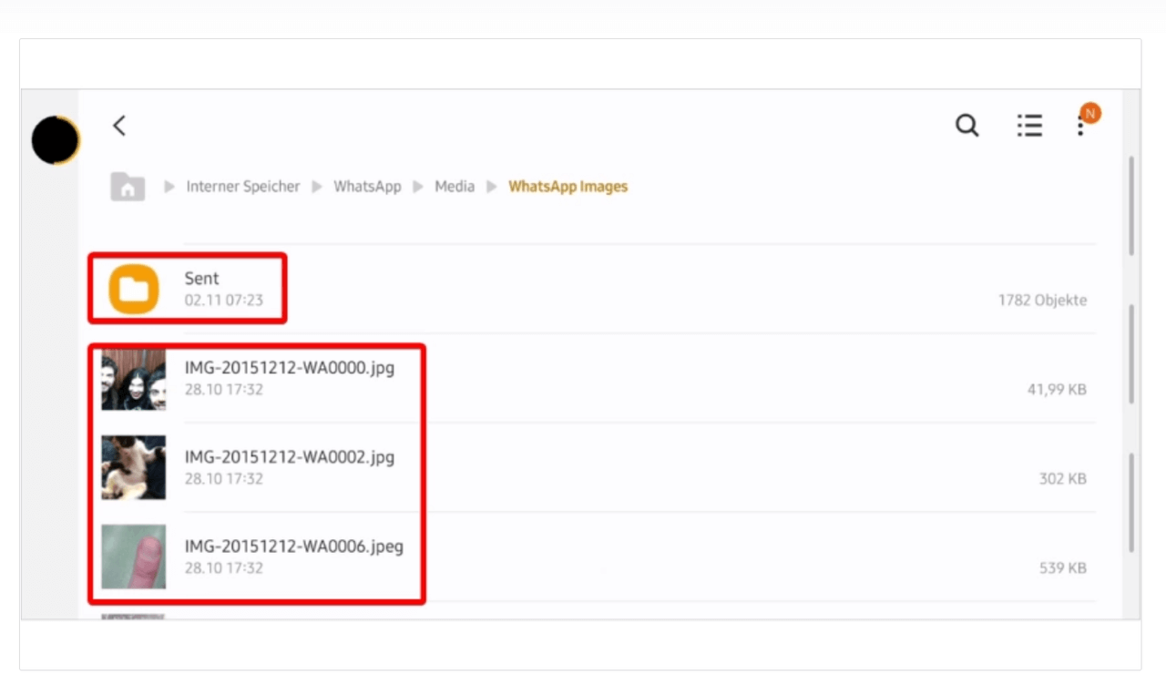 Whatsapp Bilder im Sent gespeichert