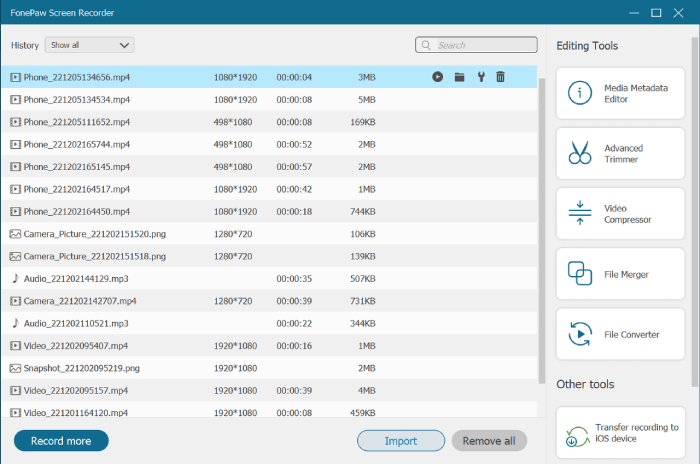 Wins History Editing Tools on FonePaw