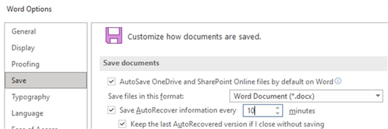 Configurer la récupération automatique dans Word