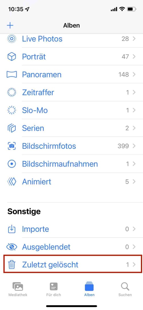 Das Album „Zuletzt gelöscht“ öffnen