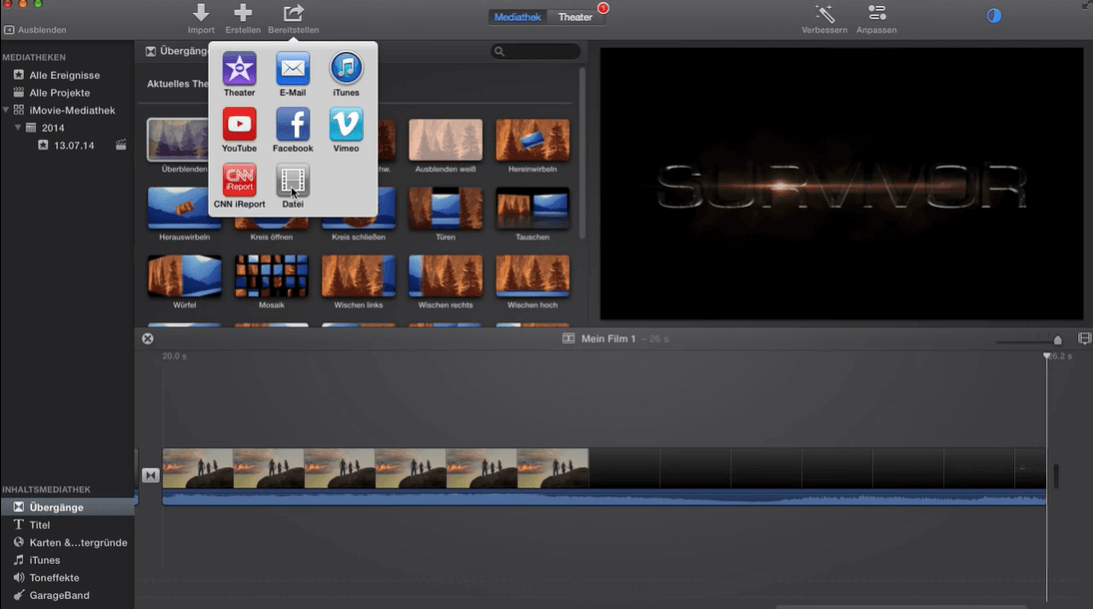 Zusammengefügtes Video von iMovie exportieren