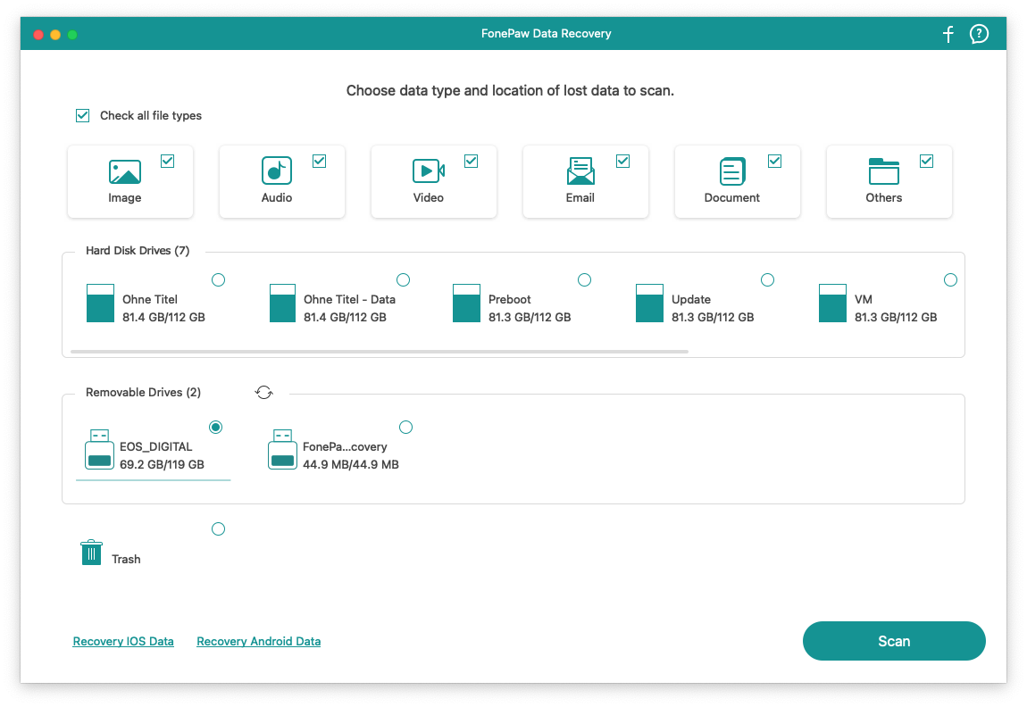 Scegli Tipo file e unità