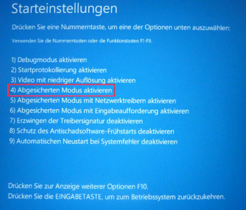 Abgesicherten Modus aktivieren