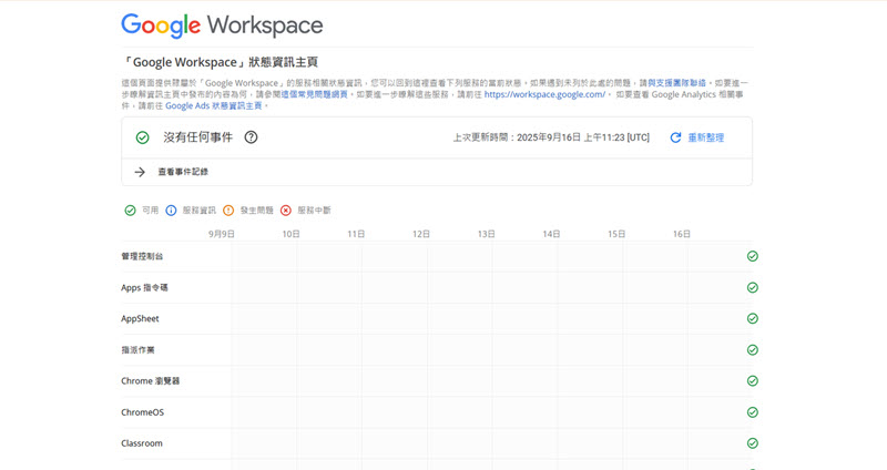 檢視 Google 雲端伺服器狀態