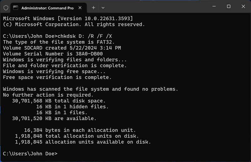 chkdsk 工具修復 SD 卡無法讀取