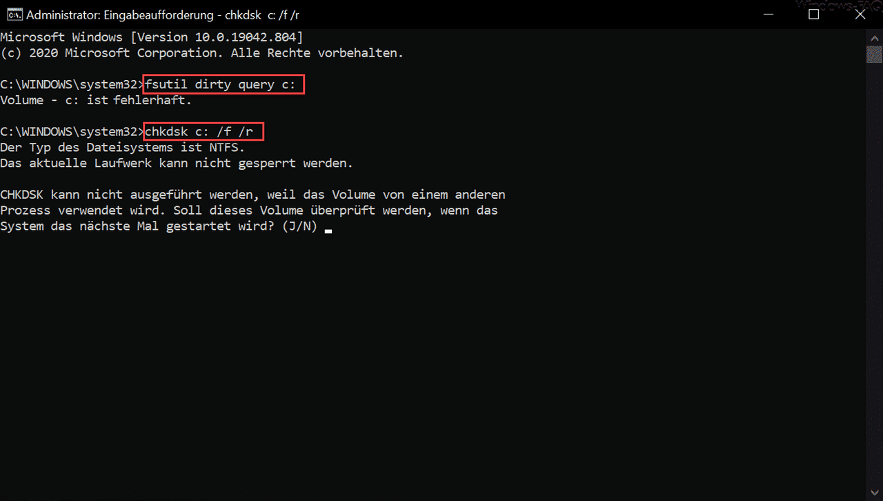 CHKDSK in Eingabeaufforderung