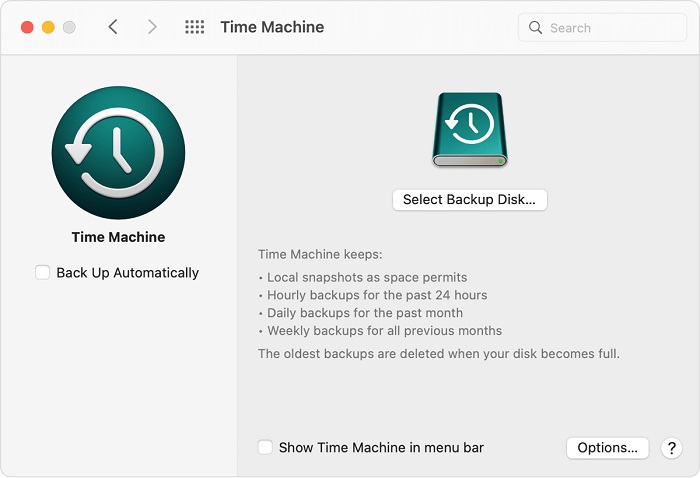 Mostra Time Machine nella barra dei menu