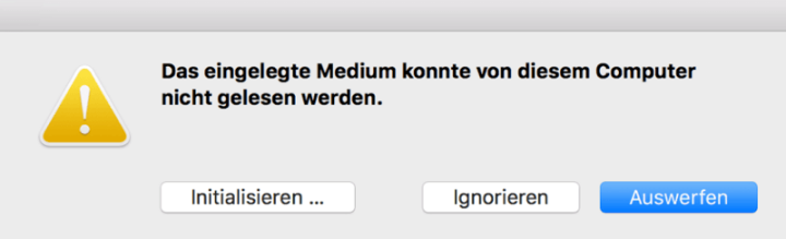 Das eingelegte Medium konnte von diesem Computer nicht gelesen werden