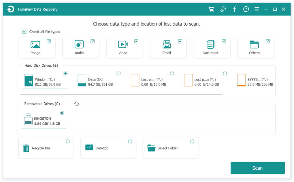 Select Data and Disk to Scan