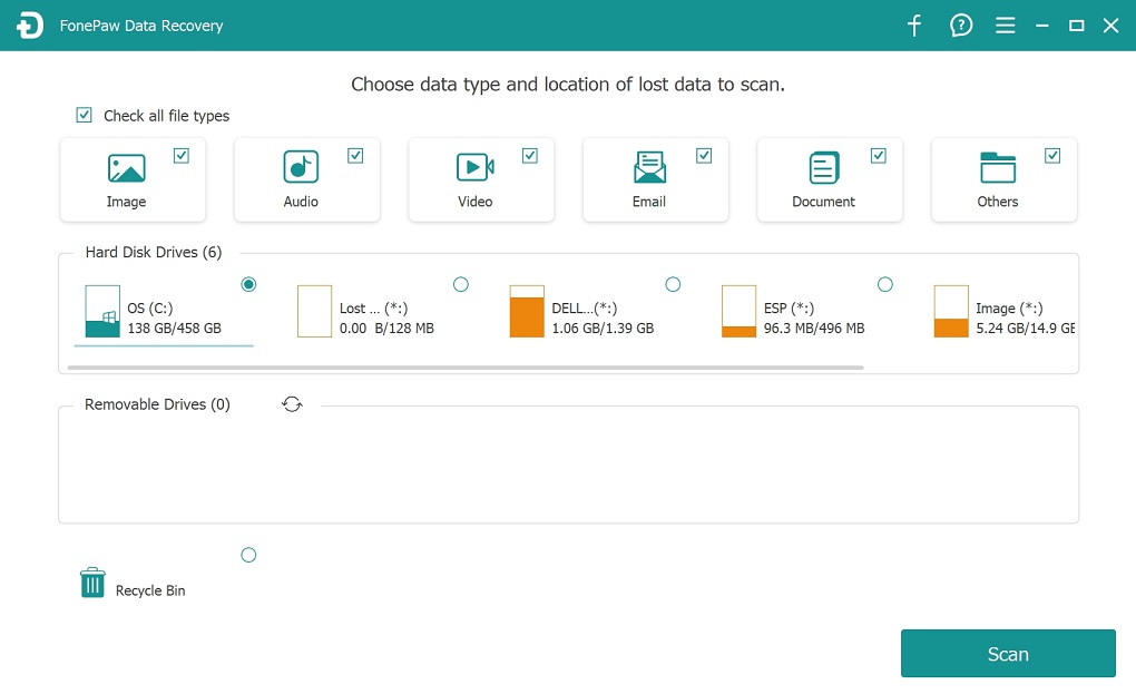 Select File Type and Location to Scan