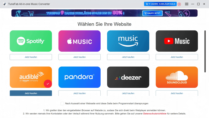 Deezer als Plattform auswählen