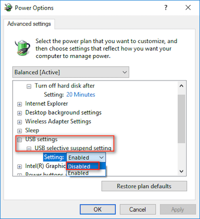 Disable USB Selective Suspend Setting