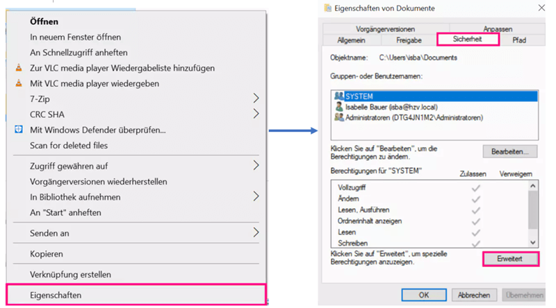 Erweiterte Option einer Datei öffnen