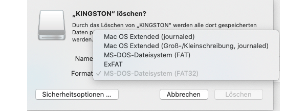 FAT32 nicht verfügbar USB-Formatierung Mac