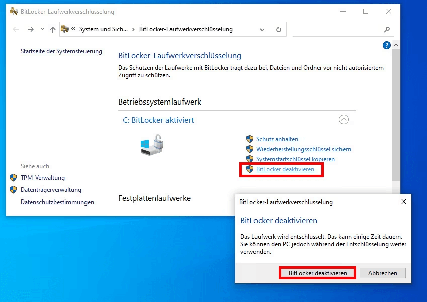 Festplatte entschlüsseln durch BitLocker