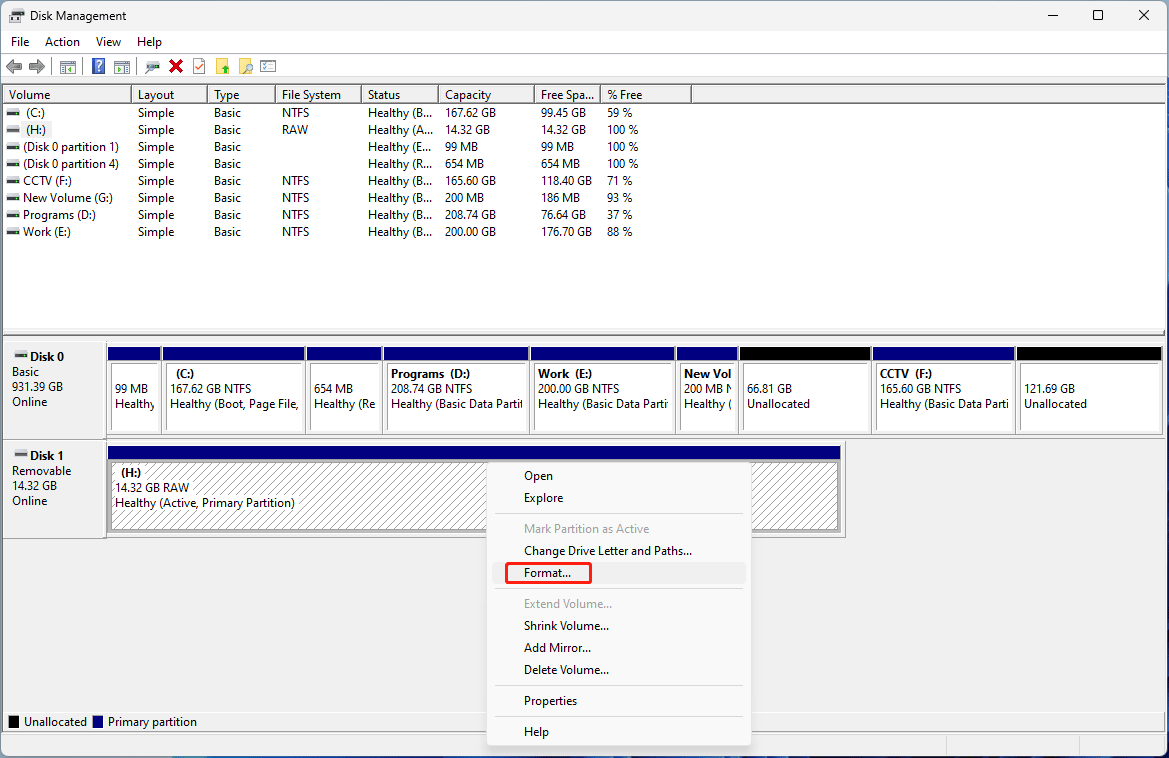 Fix RAW USB Drive Using Disk Management