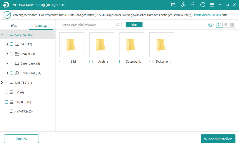 FonePaw Datenrettung Scan abgeschlossen