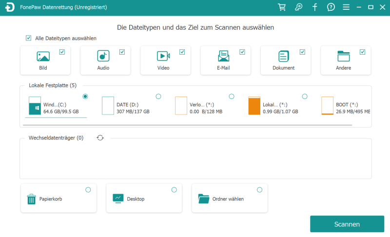 FonePaw Datenrettung Schnittstelle