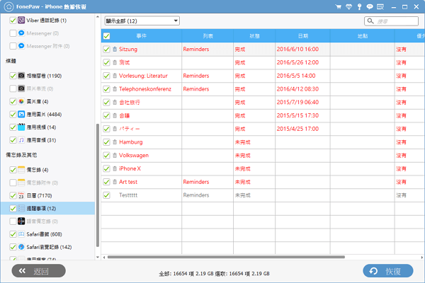 FonePaw 還原 iPhone 提醒事項