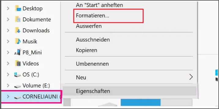 Formatieren des USB-Sticks