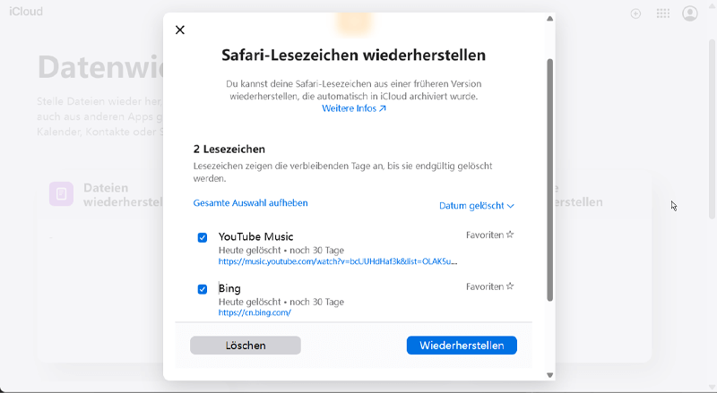 gesicherte Safari Verlauf mit iCloud wiederherstellen