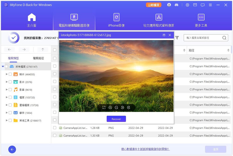 iMyFone D-Back 電腦版預覽掃描檔案