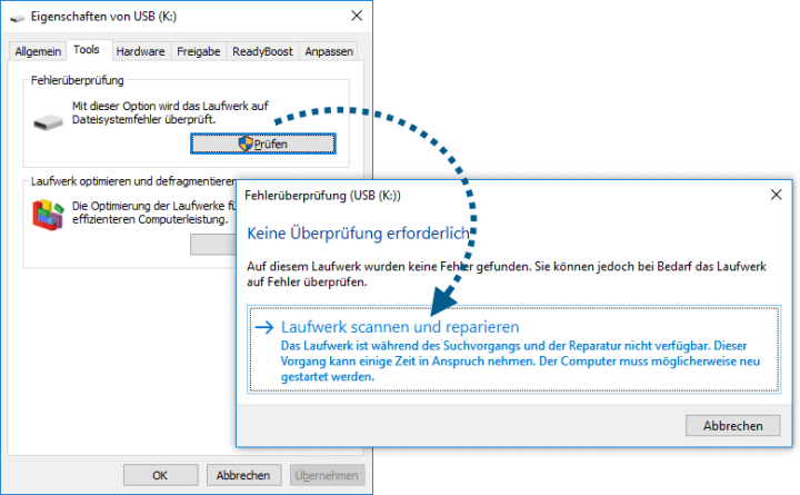 Laufwerk scannen und reparieren