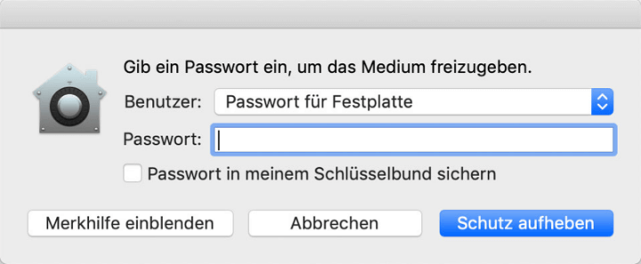 Mac Festplatte Schutz aufheben