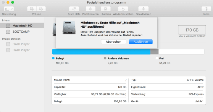 Mac Festplattendienstprogramm Erste Hilfe